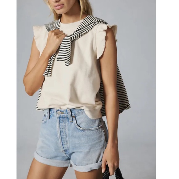 Anthropologie Tops - NWT Anthropologie T.La Ivory Ruffled Sweatshirt Tank Top